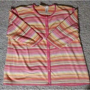 Liz Claiborne Women's Colorful Tight Knit Short Sleeve Button Down 2xl
